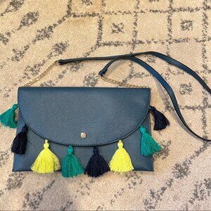 NWOT A New Day Navy Blue Tassel Fringe Flap Crossbody Clutch Bag